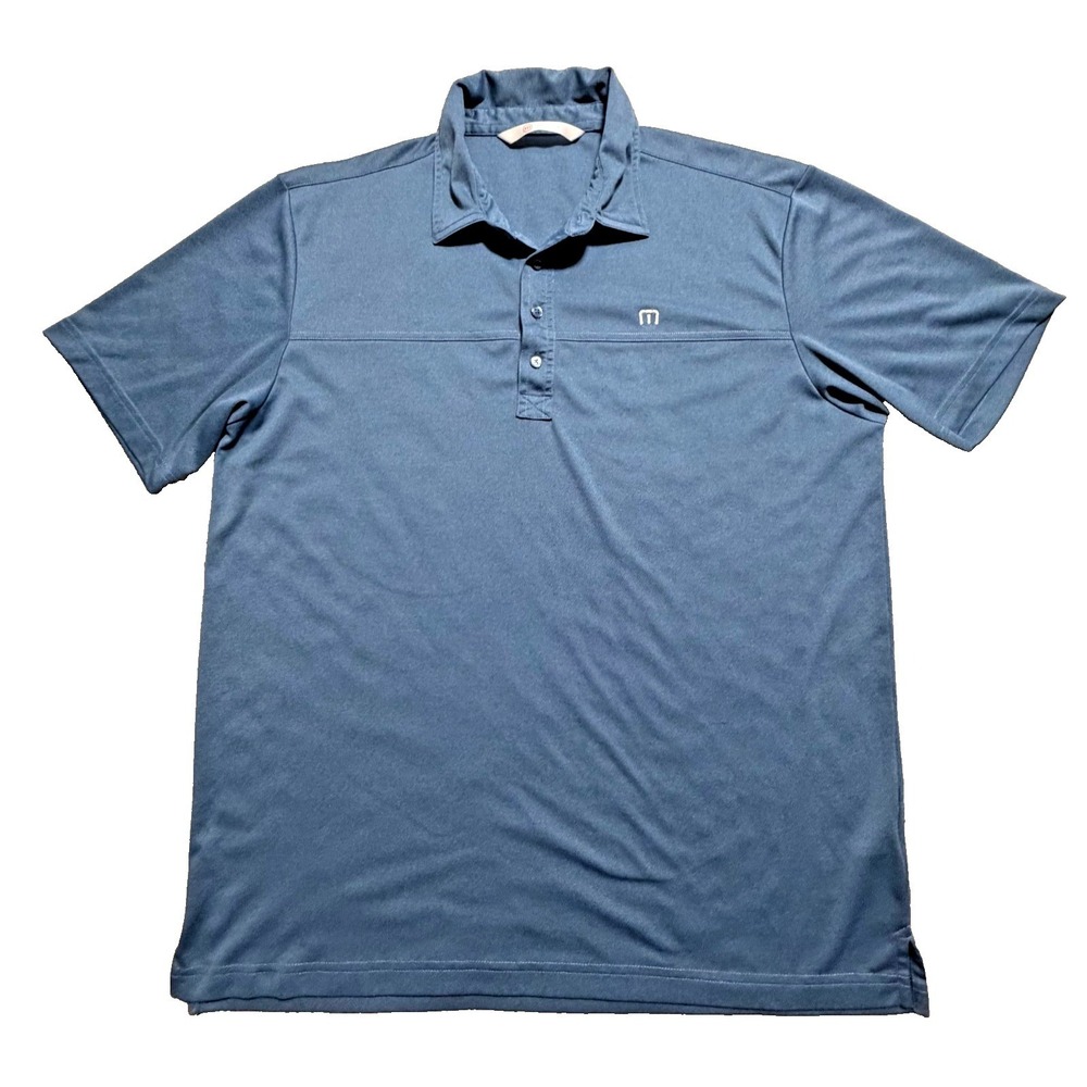 TravisMathew Polo Shirt Mens Large Blue Short Sleeve Performance Golf Top